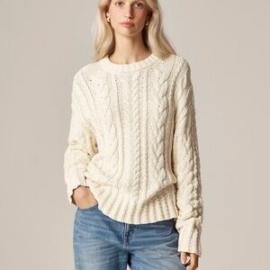 J. Crew Cable-knit crewneck sweater Ivory Lace Cream Fisherman Sweater Size XXS